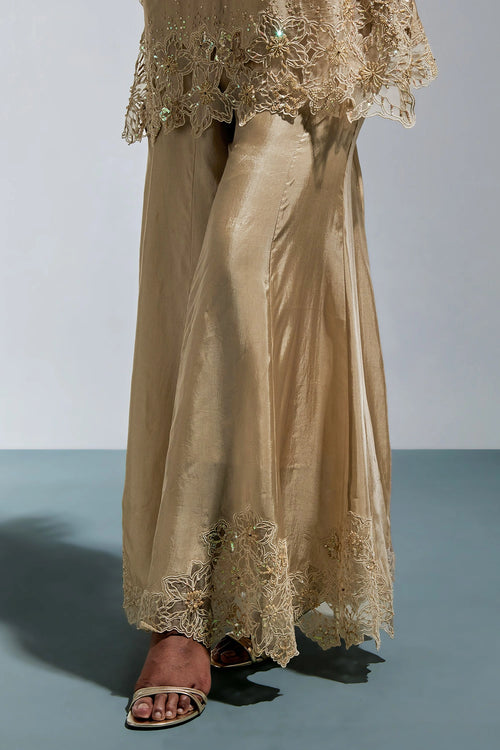 Shell Floral Threadwork Silk Sharara Set