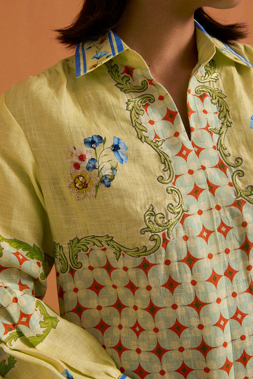 Fun Yellow Verdant Shirt Dress