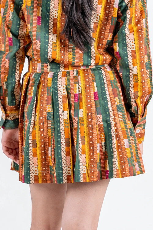 Gond Abstract Stripes Skater Skirt