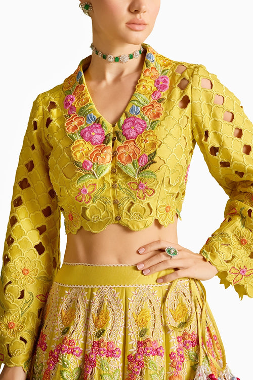 Yellow Cutwork Bolero Jacket