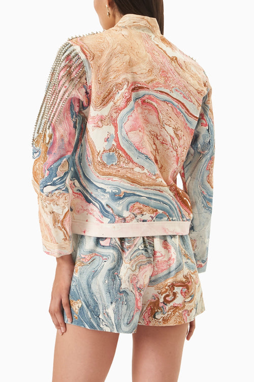Pink Marble Denim  Embellished Jacket