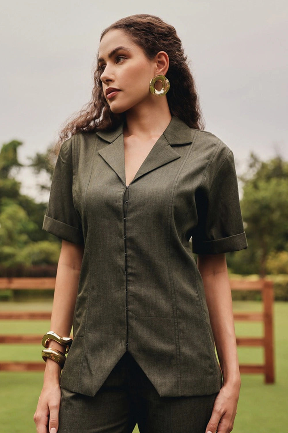 Olive Panelled Waist coat with Tapered Pants