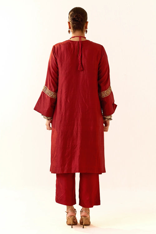 Maroon A-Line-Kurta Set