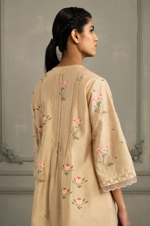Beige Pleated Tunic Set