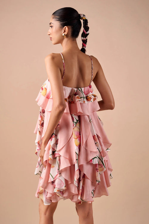 Pink Printed Ruffle Dress