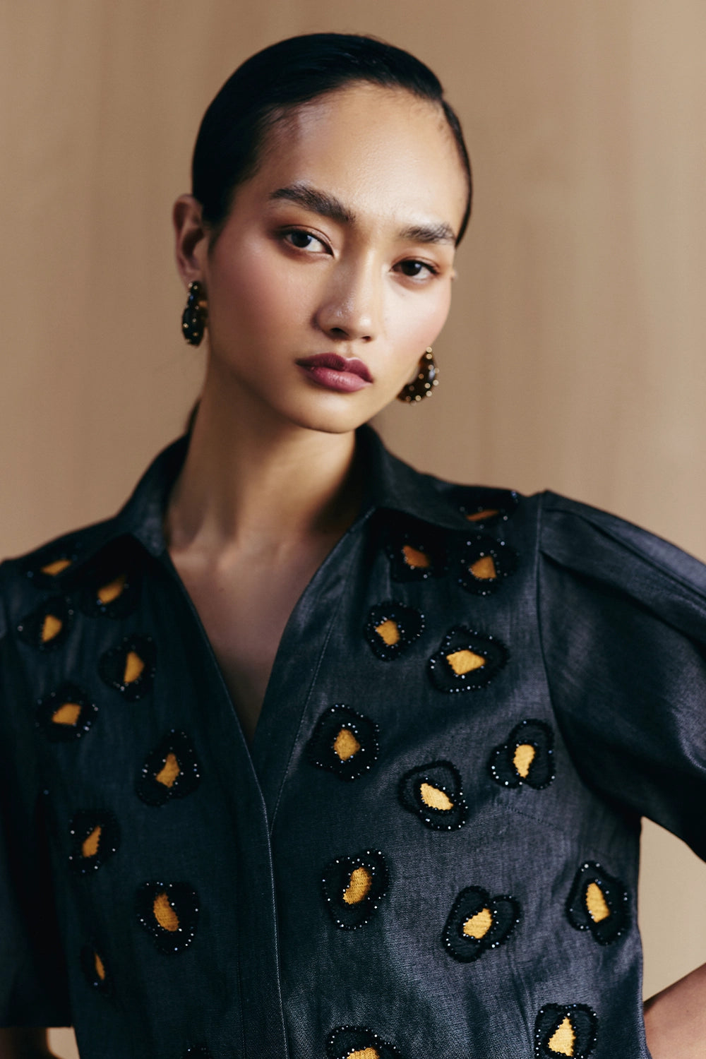 Black Black Denim Embellished Dress