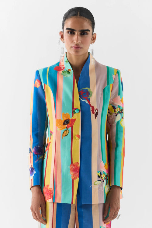 Blue Barcode Blazer And Pants Set