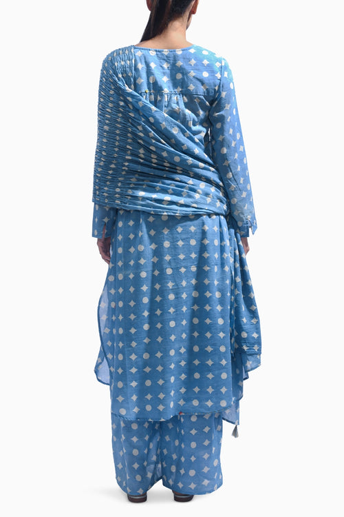 Sky Blue Mud Block Cotton Kasis Kurta Set
