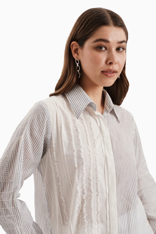 Cotton Striped White Panel Shirt