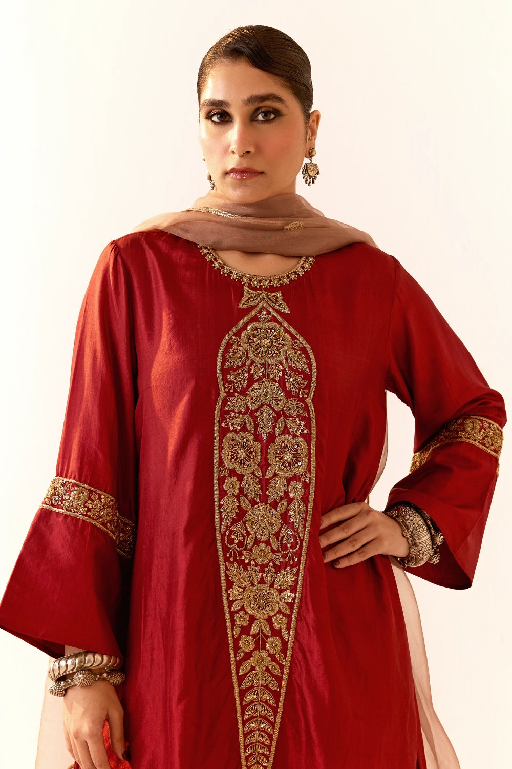 Maroon A-Line-Kurta Set