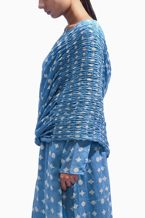 Sky Blue Mud Block Cotton Kasis Kurta Set