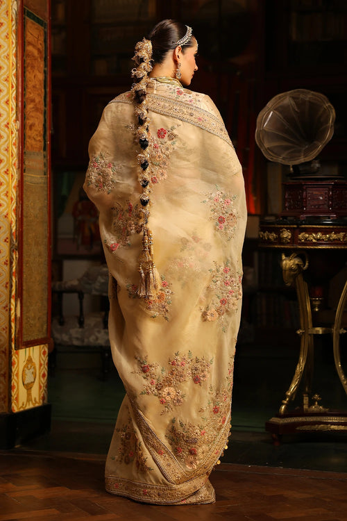 Ahista Ivory Mayur Applique Saree Set