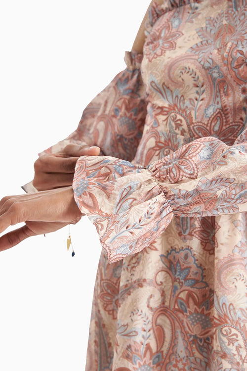 Sunset Paisley Off Shoulder Dress