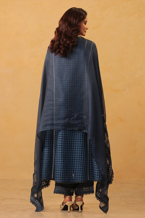 Vaayu Dark Blue Panelled Kalidar Set