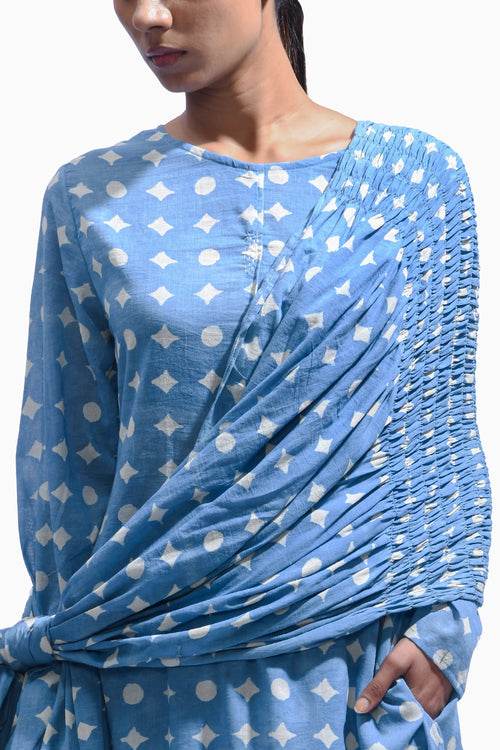 Sky Blue Mud Block Cotton Kasis Kurta Set