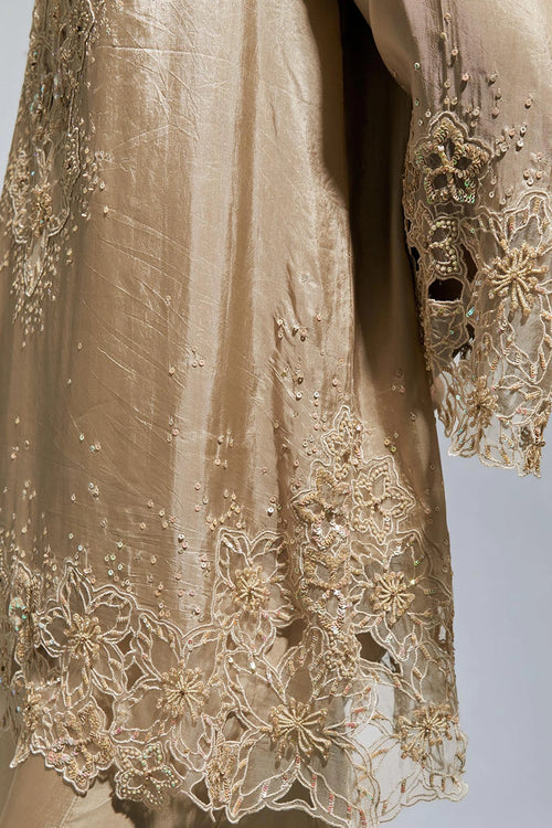 Shell Floral Threadwork Silk Sharara Set