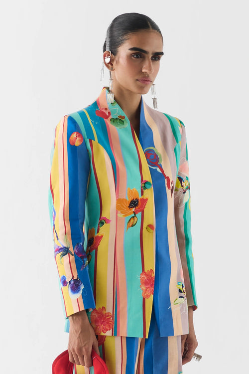 Blue Barcode Blazer And Pants Set