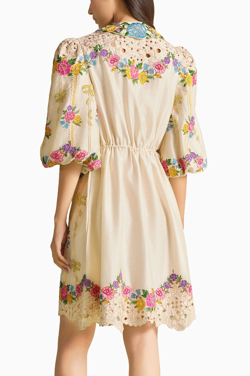 Ivory Floral Striped Short Shirt Dress