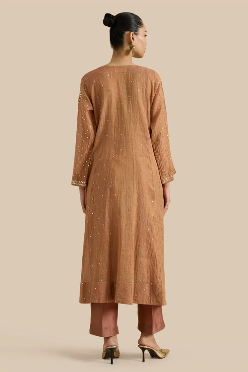 Tissue Kalidar Set With Kamdani Embroidery Aborned With Moti And Mirror Work