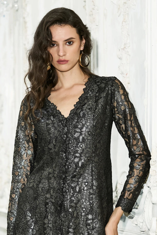 Metallic Lace Peplum Top & Flared Pant