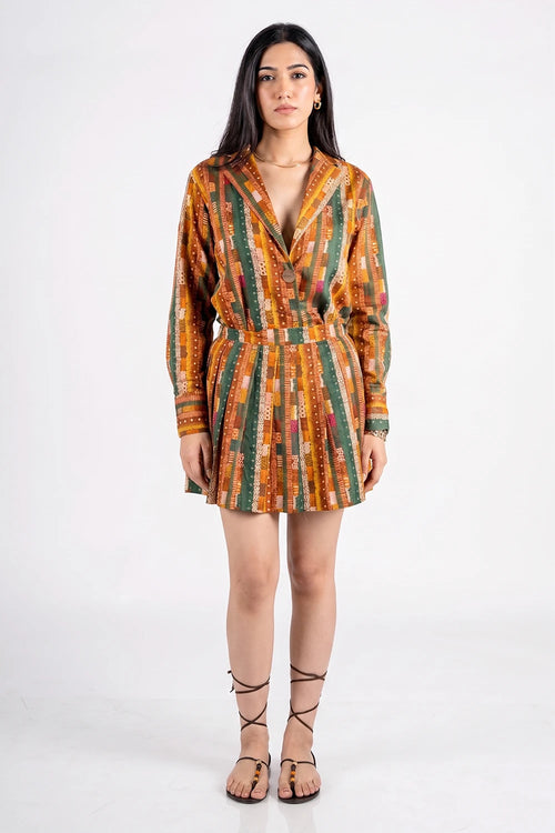 Gond Abstract Stripes Skater Skirt