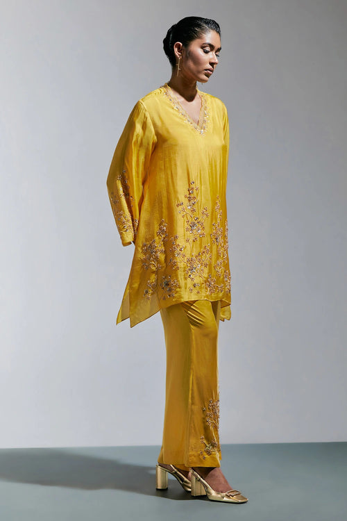 Amber Floral Embroidered Silk Co-ord Set