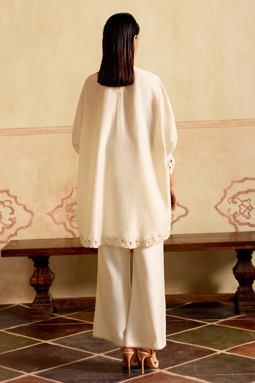 Ivory Embroidered Kimono Tunic with Cutwork Pants