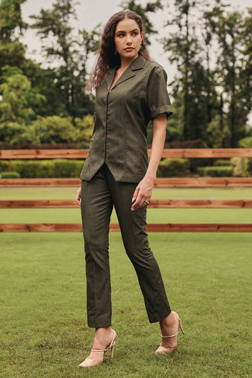 Olive Panelled Waist coat with Tapered Pants