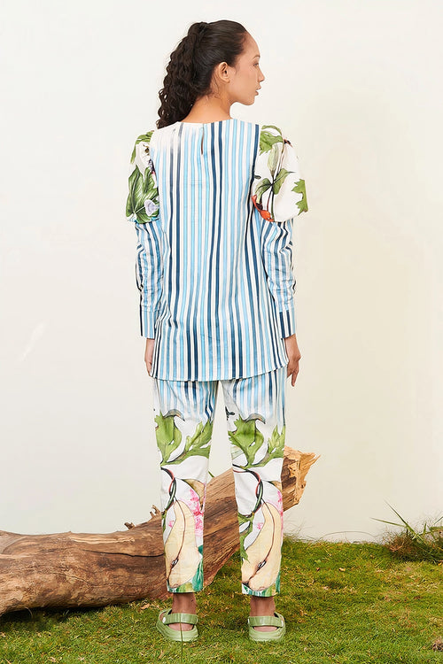 Blue Stripe Floral Co-ord Set