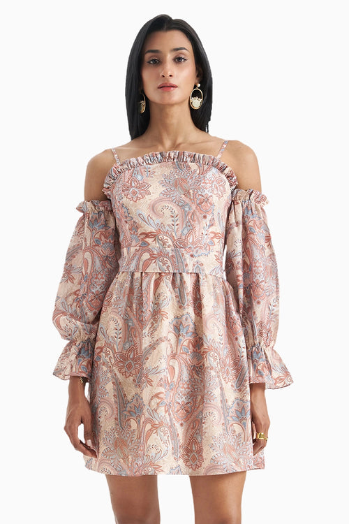Sunset Paisley Off Shoulder Dress