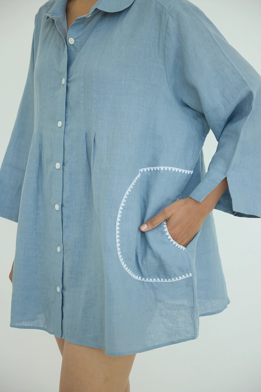 Sari Embroidered Blue Shirt