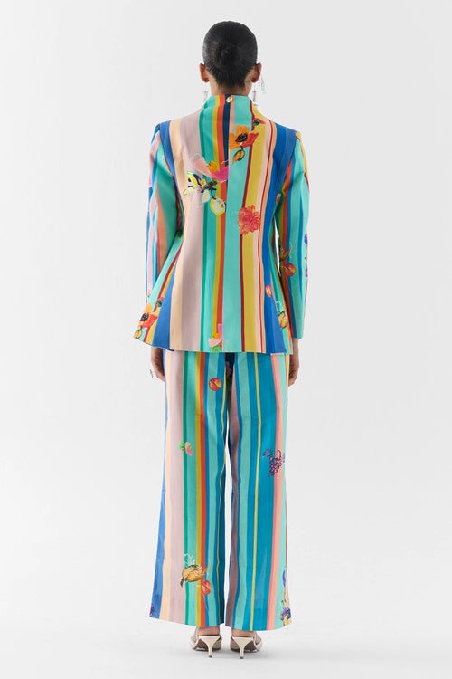 Blue Barcode Blazer And Pants Set