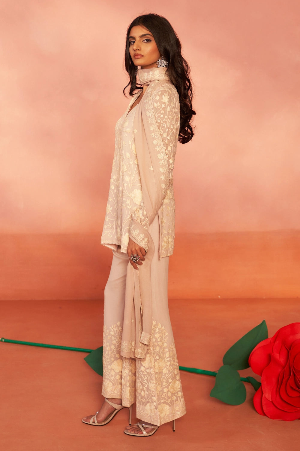 Mehar-e-Kashmir Georgette Blush Kurta Set