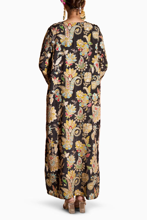 Black Elizey Paisley Embroidered Kaftan