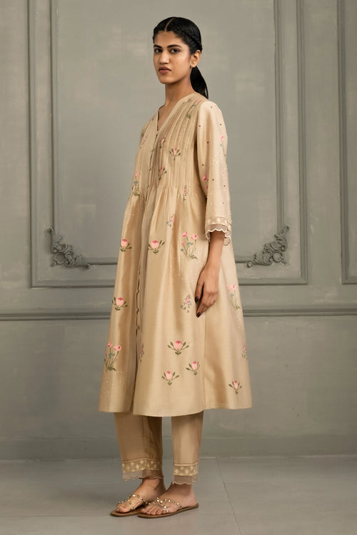 Beige Pleated Tunic Set