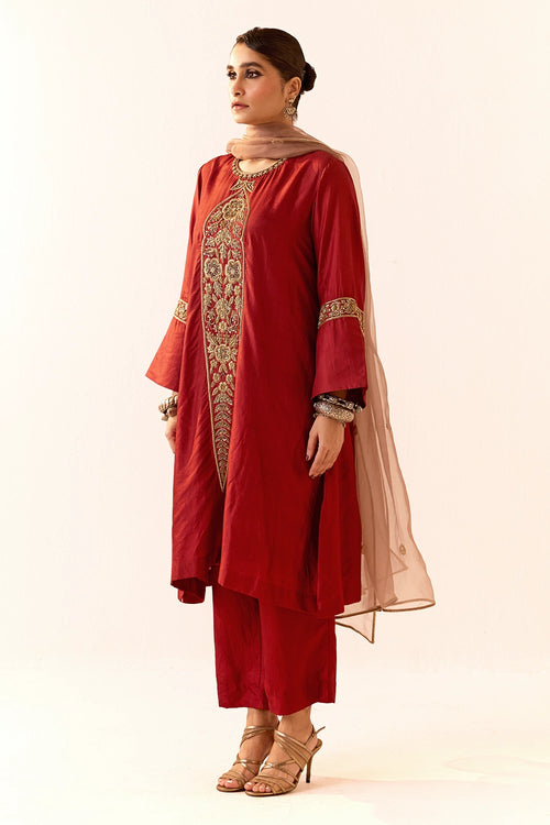 Maroon A-Line-Kurta Set