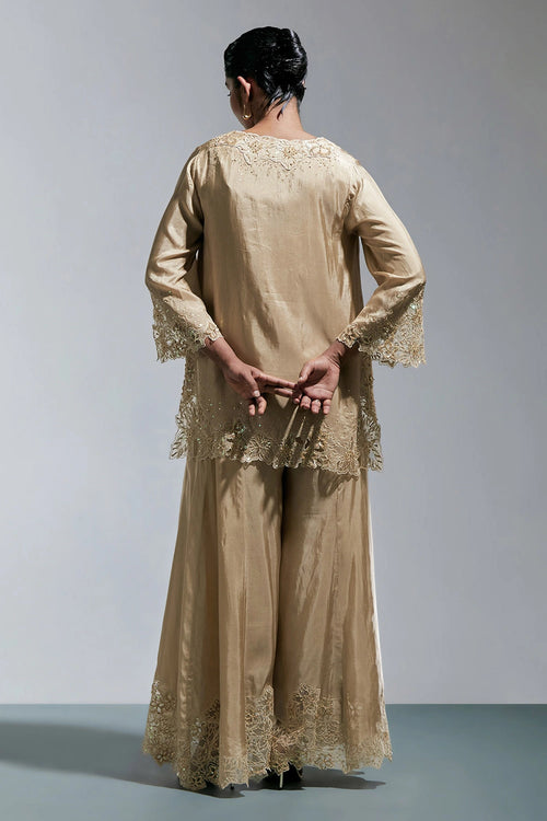Shell Floral Threadwork Silk Sharara Set