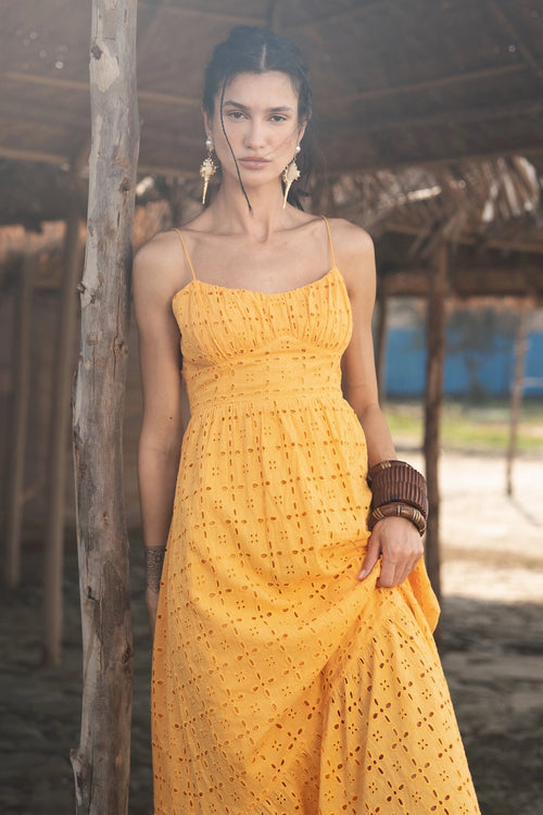 Anglaise Orange Midi Dress