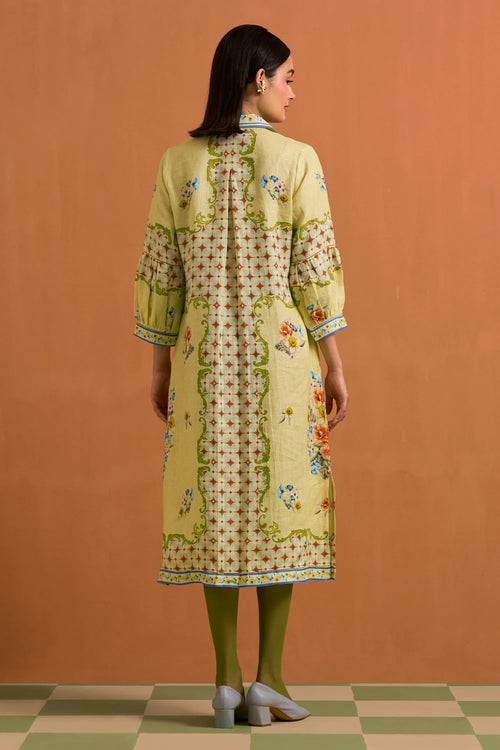 Fun Yellow Verdant Shirt Dress