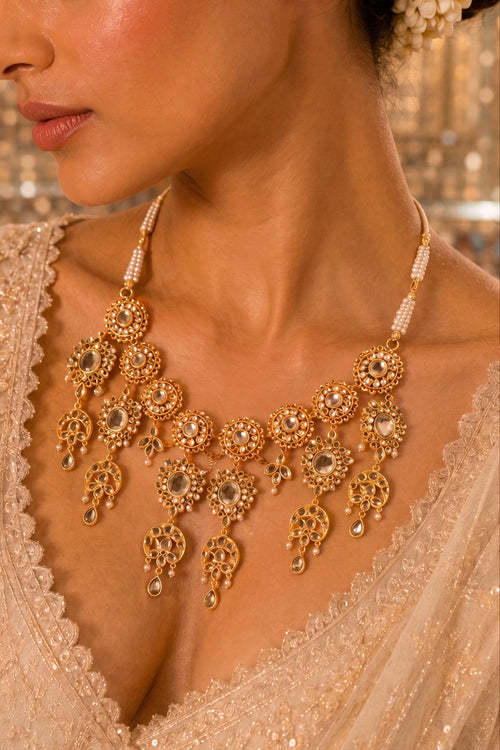 Chandni Drape Necklace with Mirror Polki