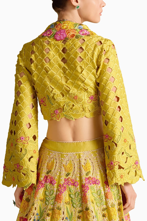 Yellow Cutwork Bolero Jacket