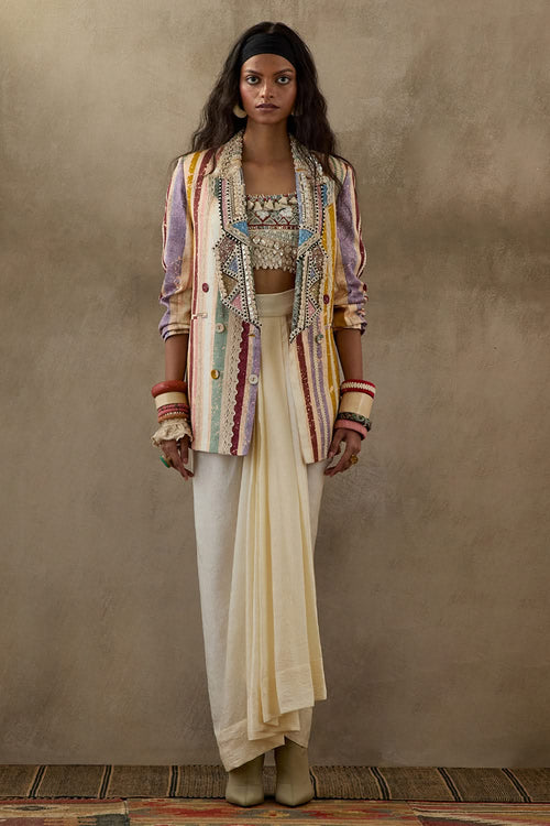Mogra Mural Noori Double Breasted Jacket with Blouse and Skirt