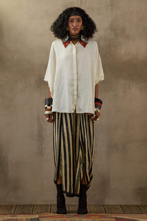 Surmai Mogra Mural Mandala Shirt With Draped Trouser Set