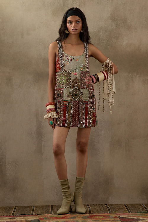 Multi Mural Mehru Maroon Embo Dress