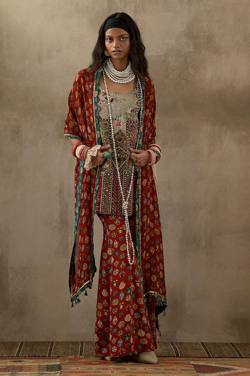 Multi Mural Mehru Embo Dress Set