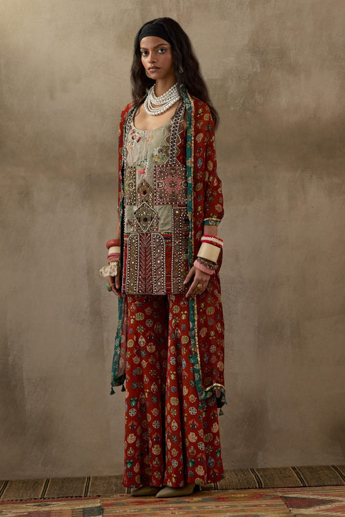 Multi Mural Mehru Embo Dress Set