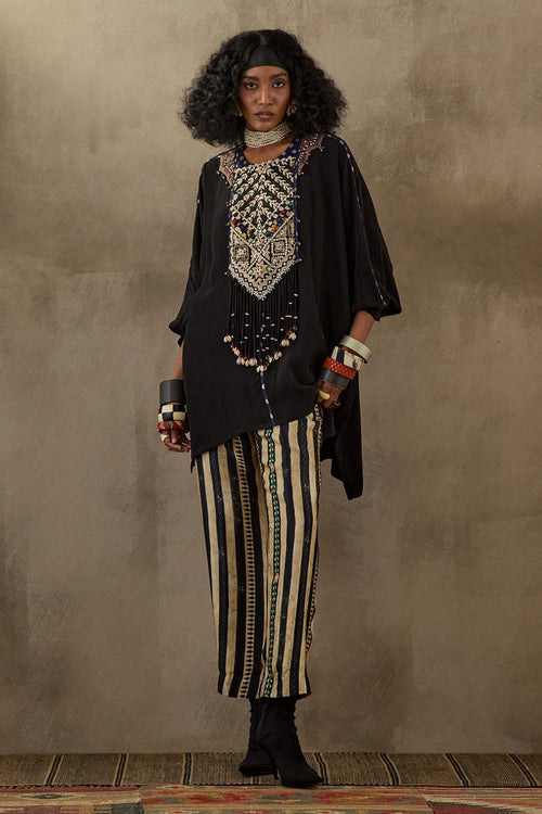 Surmai Mogra Mural Kuru Trapeze Kurta With Drape Trouser Set