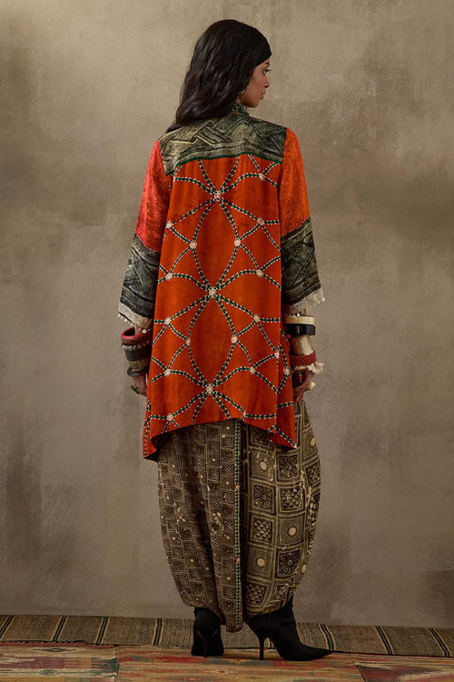 Multi Mural Mitra Short Kurta With Drape Trouser Set