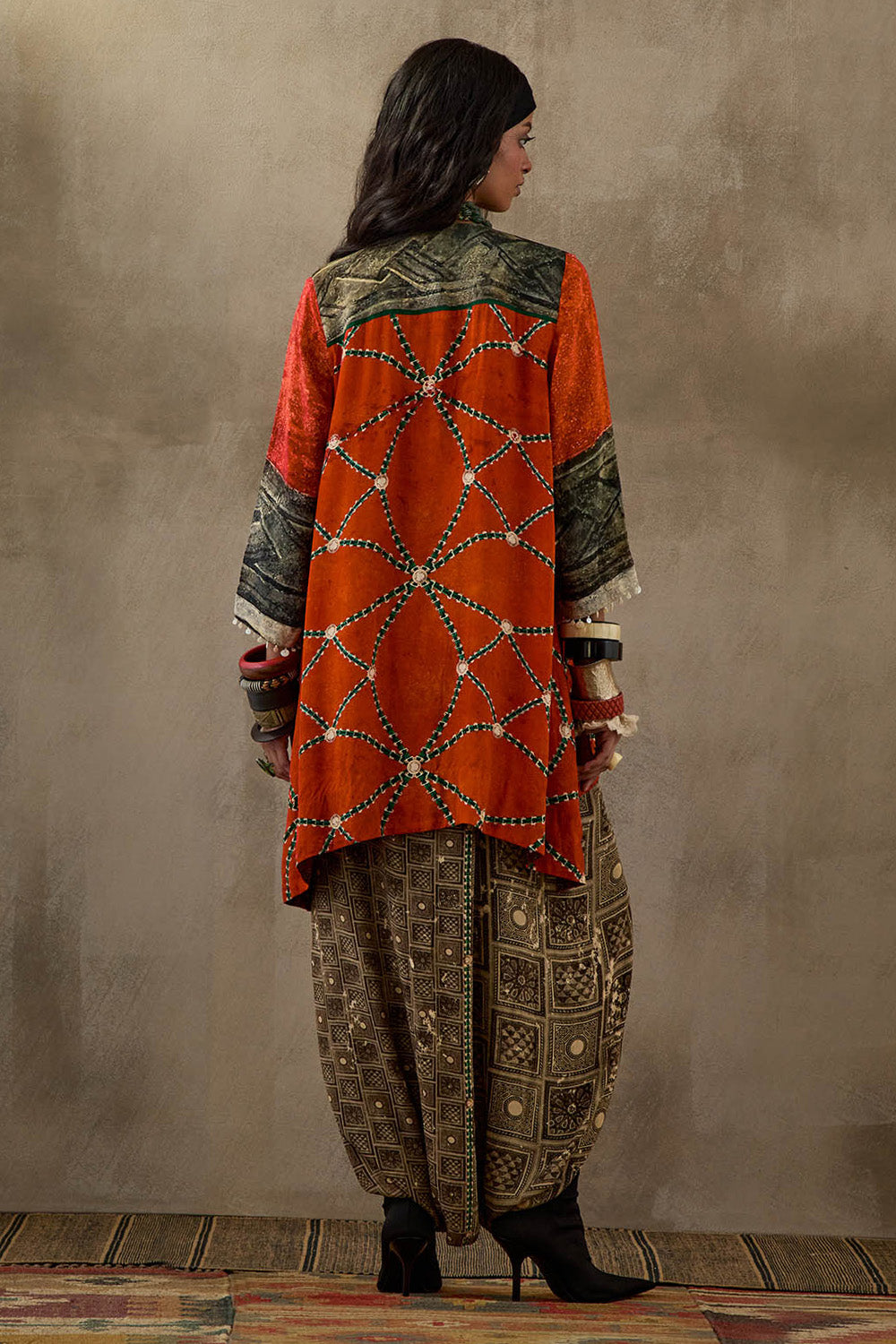 Multi Mural Mitra Short Kurta With Drape Trouser Set