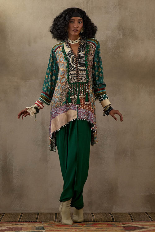 Multi Mural Mitra Short Kurta With Drape Trouser Set